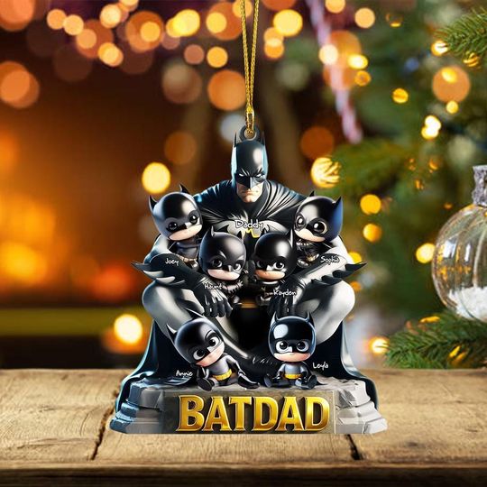 Discover Custom Batdad Family Christmas Ornament, Superhero Dad Acrylic Decoration, Holiday Gift for Superhero Families