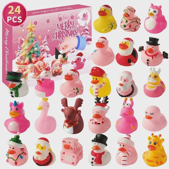 Discover Pink Rubber Duck Advent Calendar 2025 | 24 Day Unicorn, Swan and Girly Duck Set | Holiday Bath Toy Gift for Girls and Toddlers