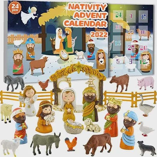 Discover Nativity Advent Calendar 2025 | 24 Day Mini Figurines Set | Holy Family & Stable Scene | Christian Christmas Gift for Kids and Family