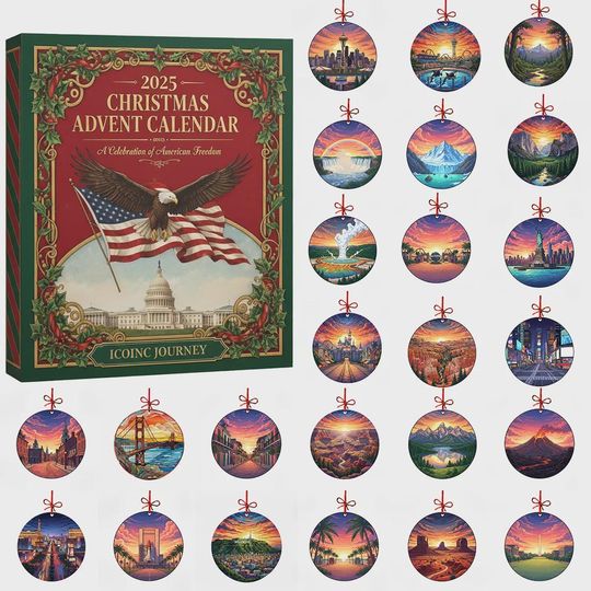 Discover Iconic Journey Advent Calendar 2025 | 24 Days of American Freedom Ornaments | US Patriotic Collector Gift | Celebration of America