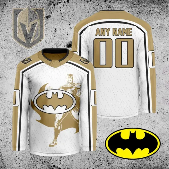 Discover Personalized Vegas Golden Knights X Batman Hockey Shirt Men's Fan Gear Gift