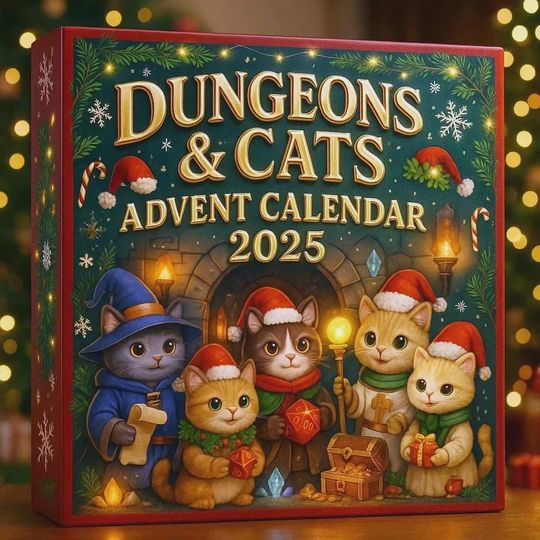 Discover Dungeons & Cats Advent Calendar 2025 | 24 Days of Fantasy RPG Feline Figurines | Unique Christmas Gift for Gamers and Cat Lovers