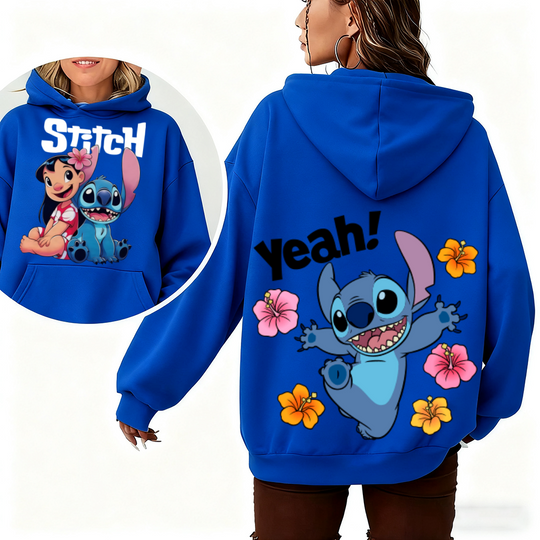 Discover Disney Lilo & Stitch Women's Hoodie Sweatshirt Autumn Winter Warm Top with Cute Cartoon Floral Prints for Fashion Street Casual
