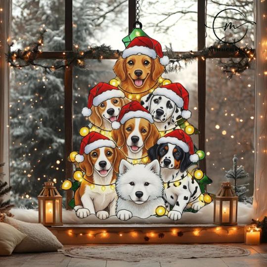 Discover Christmas Dogs Acrylic Suncatcher, Puppy Tree Window Hanging, Holiday Dog Lover Decor, Cute Xmas Window Ornament 2025