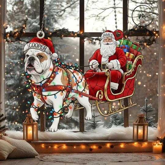 Discover Custom Dog & Santa Sleigh Acrylic Suncatcher, Personalized Pet Christmas Tree Decoration, Vintage Holiday Window Hanging Festive, Xmas gift