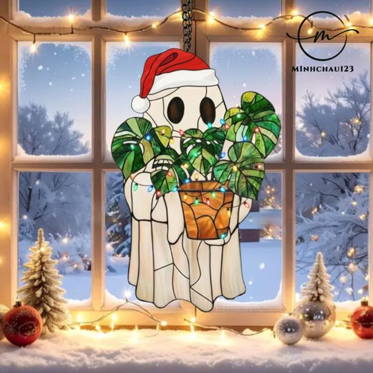 Discover Christmas Ghost Plant Suncatcher Ornament, Christmas Window Hanging Acrylic Decor, Cute Monstera Ghost Gift, Plant Lover Gift, Gift for Mom