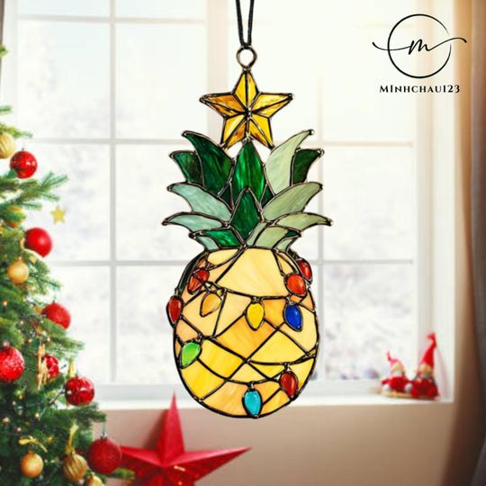 Discover Pineapple Christmas Acrylic Suncatcher, Pineapple Christmas Ornament, Christmas Window hanging ornament, Xmas gift