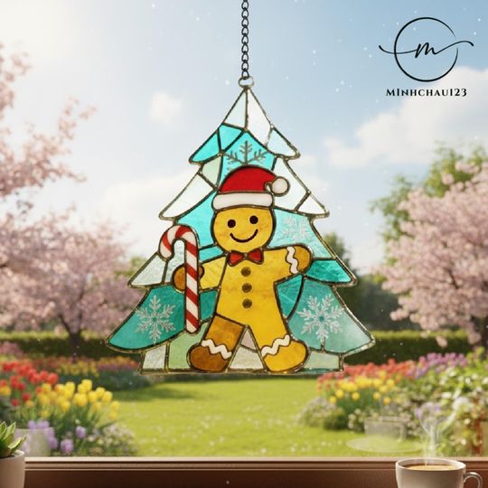 Discover Gingerbread Man & Christmas Acrylic Suncatcher, Cozy Holiday Window Decor, Holiday Decor, Window Art, modern home decor, Xmas gift