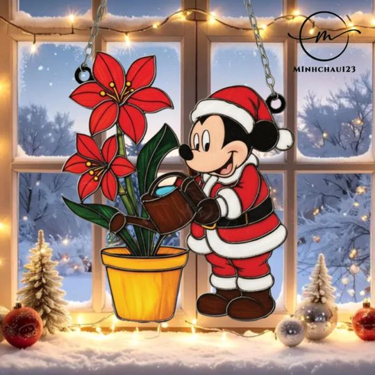 Discover Christmas Mickey Acrylic Suncatcher, Variegated Lover Christmas Ornament, Christmas window haning suncatcher, Xmas gift, Disney suncatcher