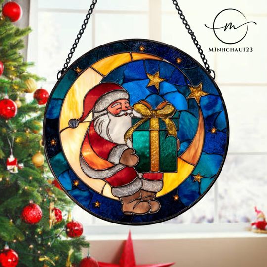 Discover Merry Christmas Santa Clause Stained Glass Suncatcher, Christmas Decoration, Xmas gift, Cute Santa Christmas Gifts