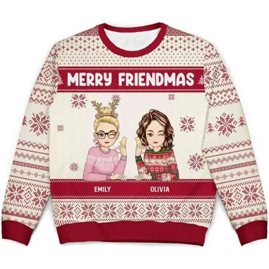 Discover Personalized Merry Friendmas Ugly Christmas Sweater