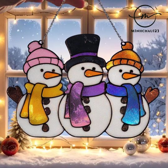 Snowman Acrylic Suncatcher, Christmas Window Hanging, Xmas Decoration, Holiday Ornament