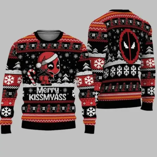 Discover Chibi Deadpool Merry Kissmyass Ugly Christmas Sweater