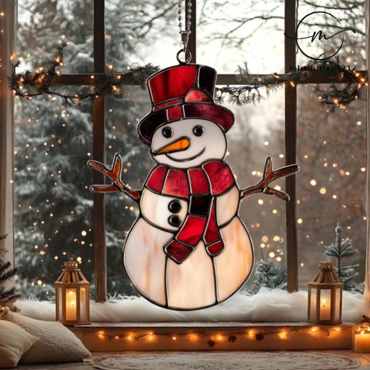 Snowman Acrylic Suncatcher, Christmas Window Hanging, Xmas Gift, Holiday Ornament