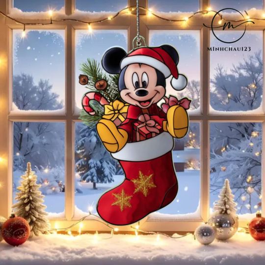 Discover Christmas Mickey Acrylic Suncatcher, Mickey Disney, Christmas window haning suncatcher, Xmas gift, Window hanging ornamnet