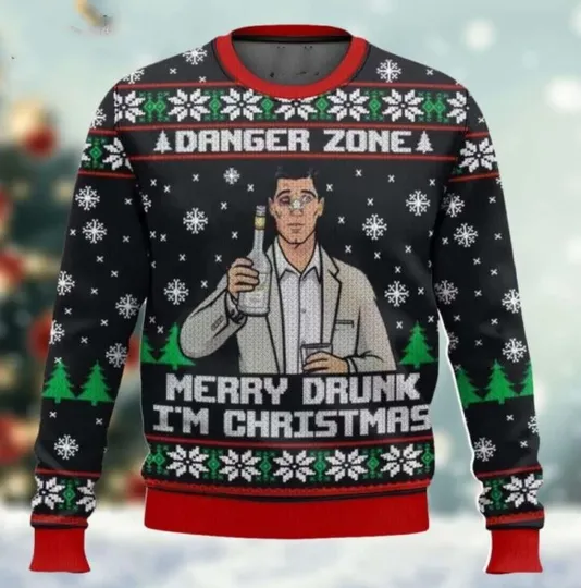 Discover Danger Zone Merry Drunk I’m Christmas Archer Ugly Sweater
