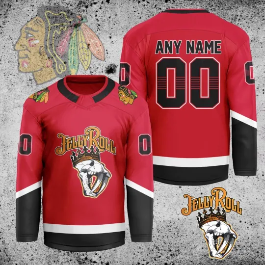 Discover Customize Chicago Blackhawks X Jelly Roll Hockey Shirt Men's Fan Gear Xmas Gift