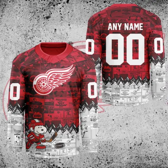 Discover Personalized Detroit Red Wings Peanuts 75th Anniversary Hockey Shirt Fan Gear