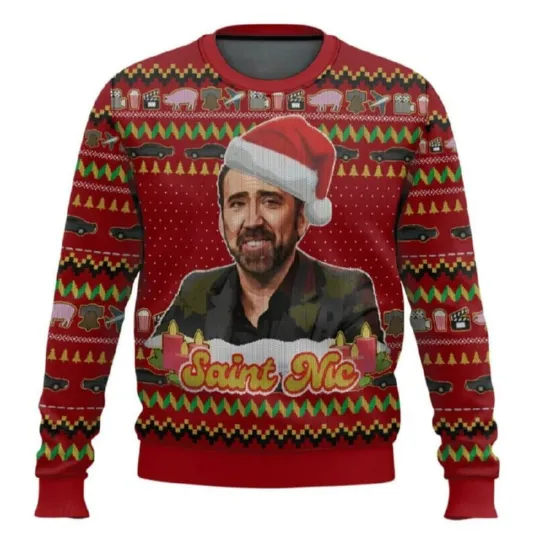Nicolas Cage Jolly Old Saint Nic Christmas Ugly Sweater