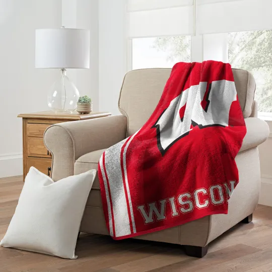 Discover Northwest NCAA Wisconsins Badge Sherpa Throw Blanket