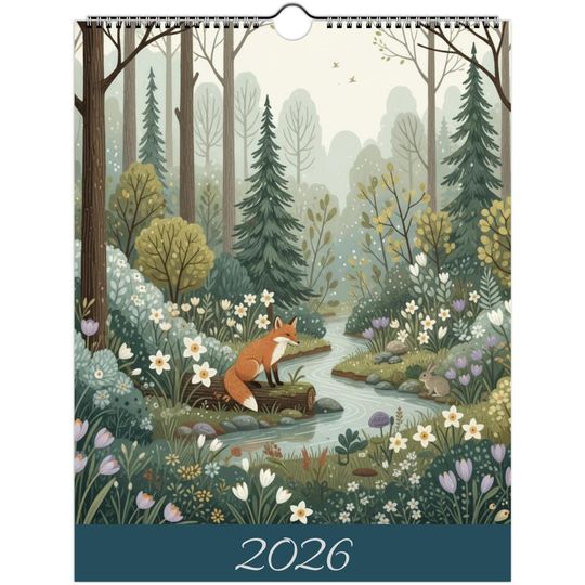 Discover 2026 Wall Calendar Nature Lover Gift Idea Calendars Wall Art Office Decoration Woodland Design Magical Forest Animals Christmas Present
