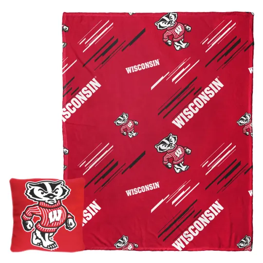 Discover Northwest NCAA Wisconsins Badge Pillow & Silk Touch Throw Blanket Set