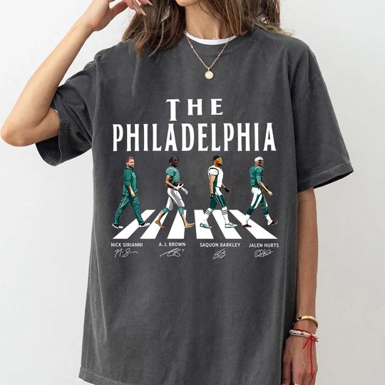 Discover The Philadelphia Walking Road Signatures Football Shirt, Jalen Hurts A. J. Brown Saquon Barkley Nick Sirianni  Philadelphia Football Shirt