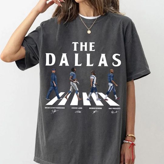 The Dallas Walking Road Signatures Football Shirt, Brian Schottenheimer CeeDee Lamb George Pickens Dak Prescott  Dallas Football Shirt