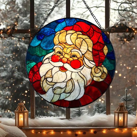 Discover Merry Christmas Santa Claus Stained Glass Suncatcher, Acrylic Ornament, Xmas Decoration