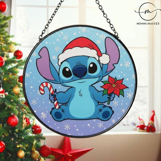 Discover Stitch Christmas Acrylic Suncatcher, Xmas Ornament, Disney Holiday Decoration
