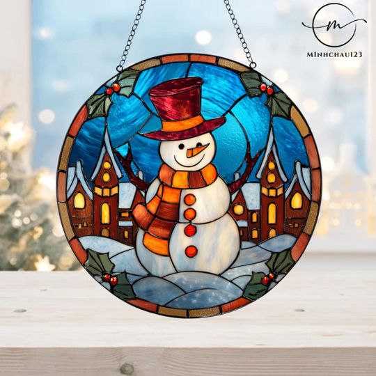 Christmas Snowman Acrylic Suncatcher - Winter Window Hanging Decor