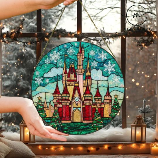 Discover Christmas Disneyland Castle Acrylic Suncatcher - Vintage Magic Kingdom Window Decor, Holiday Ornament