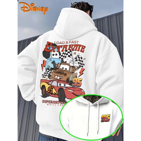 Discover Disney Hot Sale Men's Lightning McQueen Hoodie - Car Movie Pullover Loose Disney Pixar Motorsports Movie Sports Women Sweater