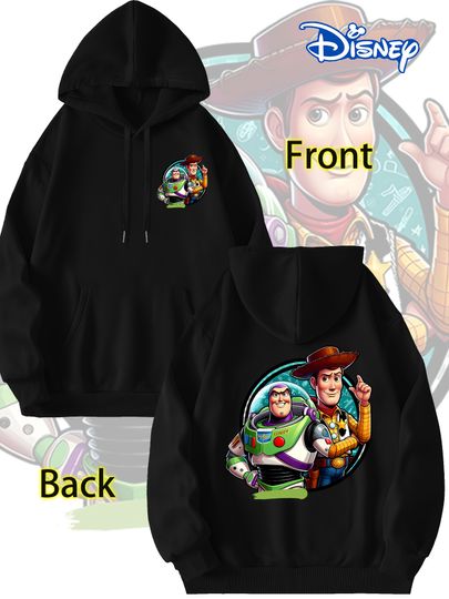 Discover Disney Woody Buzz Lightyear Pattern Double-sided Printed Men's Casual Round Neck Hoodie Casual Clothing Unisex Couple Clothing