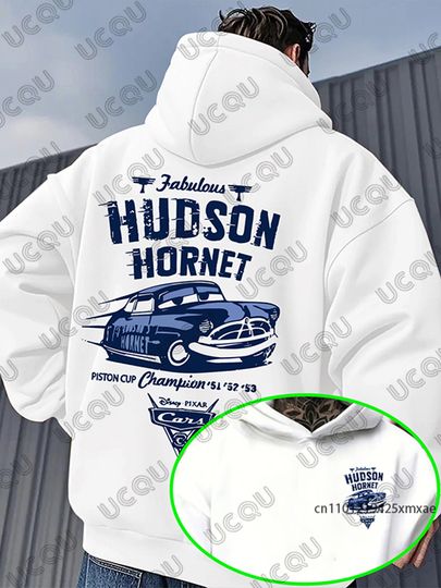 Discover 2026 Cars Hudson Hornet & Lightning McQueen Print Men's Cotton Hoodies Autumn Winter Long Sleeve Pullover Oversized Couple Tops
