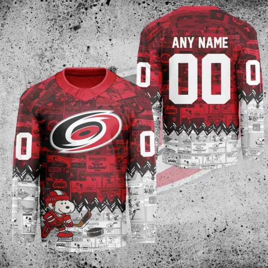 Discover Personalized Carolina Hurricanes Peanuts 75th Anniversary Hockey Shirt Men's