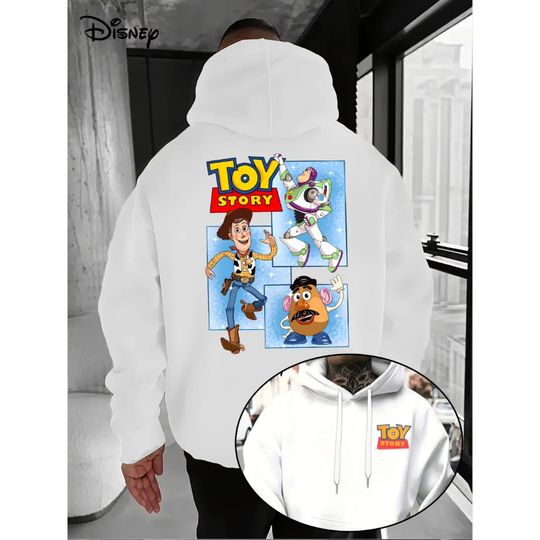 Discover Disney Toy Story Men's Hoodies Woody & Buzz Lightyear Pullover with Jessie & Bullseye Green Army Icon Adult Loose Version Winter
