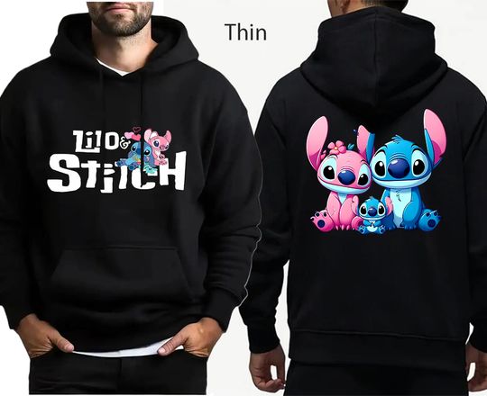 Discover Lilo Stitch Printed Men Women Hoodie Loose Casual Clothing Teen Long Sleeve Thin Hooded Pullover Black Streetwear Sweatshirts