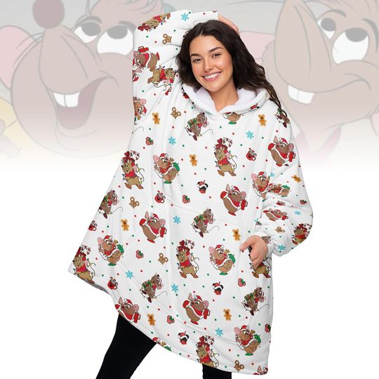 Discover Disney Gus Gus Christmas Blanket Hoodie, Cute Mouse Holiday Wearable Blanket, Cozy Sherpa Hoodie, Xmas Gift For Women