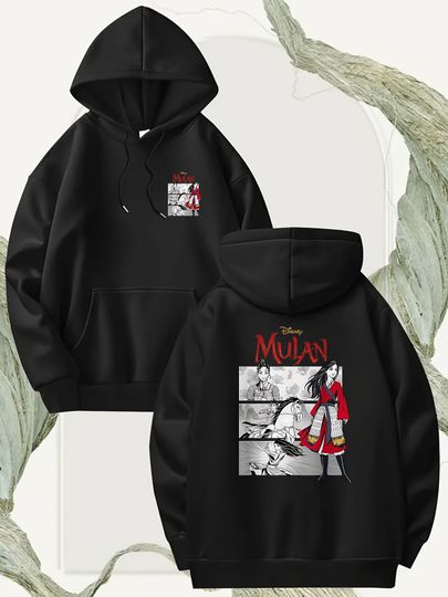 Discover Disney Mulan Live Comic Pattern Soft and Comfortable Mulan&Mushu Design Hoodie Four Seasons Casual Set with Pocket Hoodie