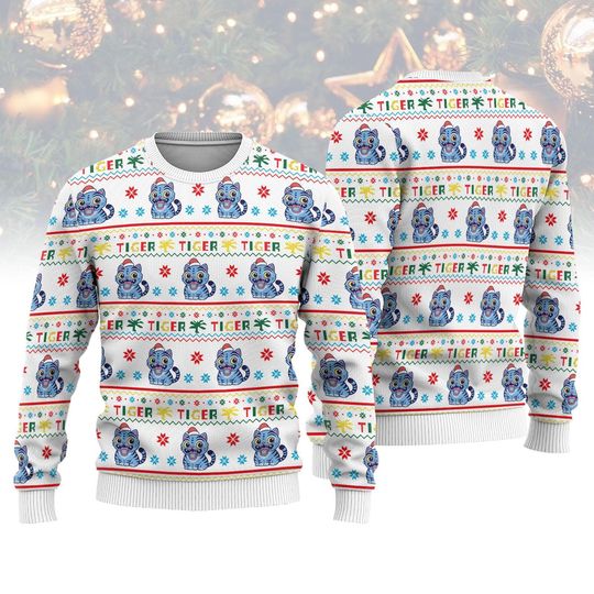 Discover Derpy Tiger Ugly Christmas Sweater, Cute Tiger Christmas Ugly Sweater, Cute Tiger Christmas, Tiger Sweater For Men Kids, Christmas Gift