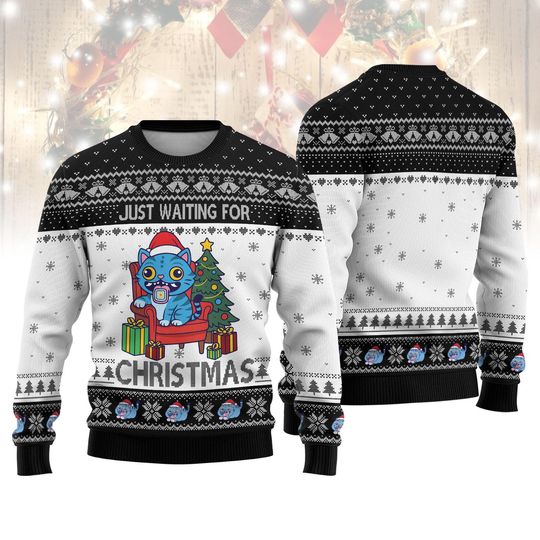 Tiger Just Waiting For Christmas Ugly Sweater, Derpy Tiger Christmas Ugly Sweater, Cute Tiger Christmas, Tiger Sweater For Men Kids