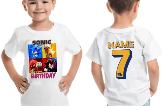 Sonic The Hedgehog 3 Personalised Birthday T-Shirt Kids Boys Girls Top