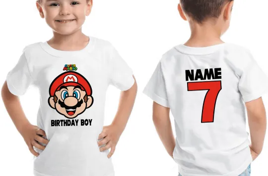 Discover Super Mario Personalized Birthday T-Shirt Kids Boys Girls Custom T-Shirt for Parties