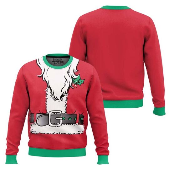 Discover Santa Outfit Christmas Ugly Sweater 3D Cosplay Funny Holiday Party Pullover Novelty Oversized Sweater for Men Women Xmas Gift