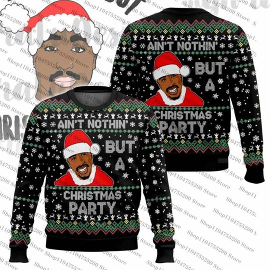Discover 2PAC Ugly Christmas Holiday Xmas Santa Sweater Men Women Pullover Hot Sale Round Neck Long Sleeve Top 2026 New Sweatshirt