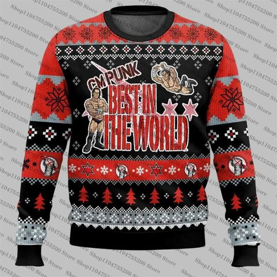 CM Punk Ugly Christmas Holiday Sweater Men Women Pullover Round Neck Long Sleeve Top Christmas Clothing 2026 New Sweatshirt