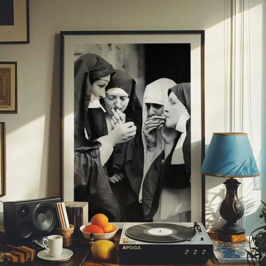 Discover Nuns Smoking Monochrome Poster Modern Home Decor Noframe