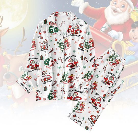 Discover Santa Says Six Seven Pajamas Set, Funny Christmas PJs for Women and Teens, 2025 Slang Holiday Sleepwear