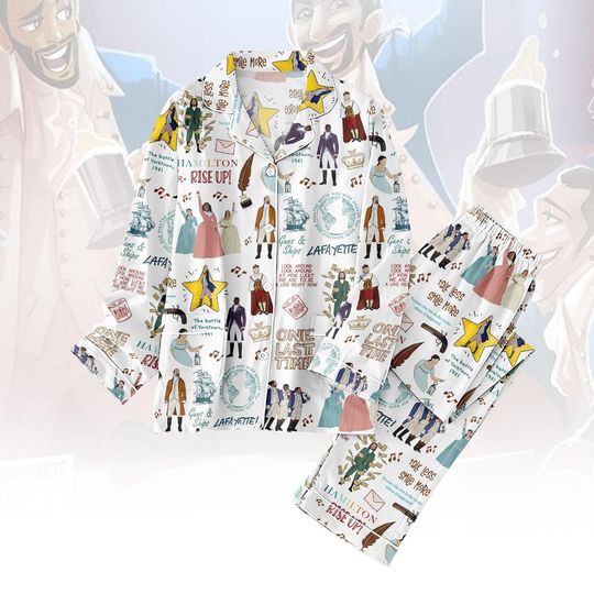 Discover Hamilton Broadway Pajamas Set for Adults, Alexander Hamilton and Eliza Musical Sleepwear, Revolutionary Theater Nightwear